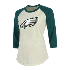 Jalen Hurts Philadelphia Eagles Majestic Threads Women's Player Raglan Name & Number Fitted 3/4-Sleeve T-Shirt - Cream/Green - NFL