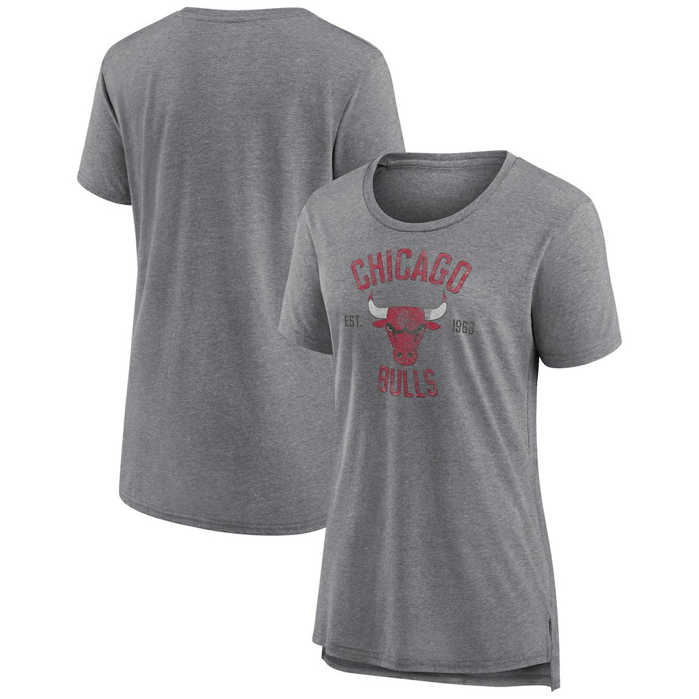 Chicago Bulls Women's Heritage Tri-Blend T-Shirt Heather Gray