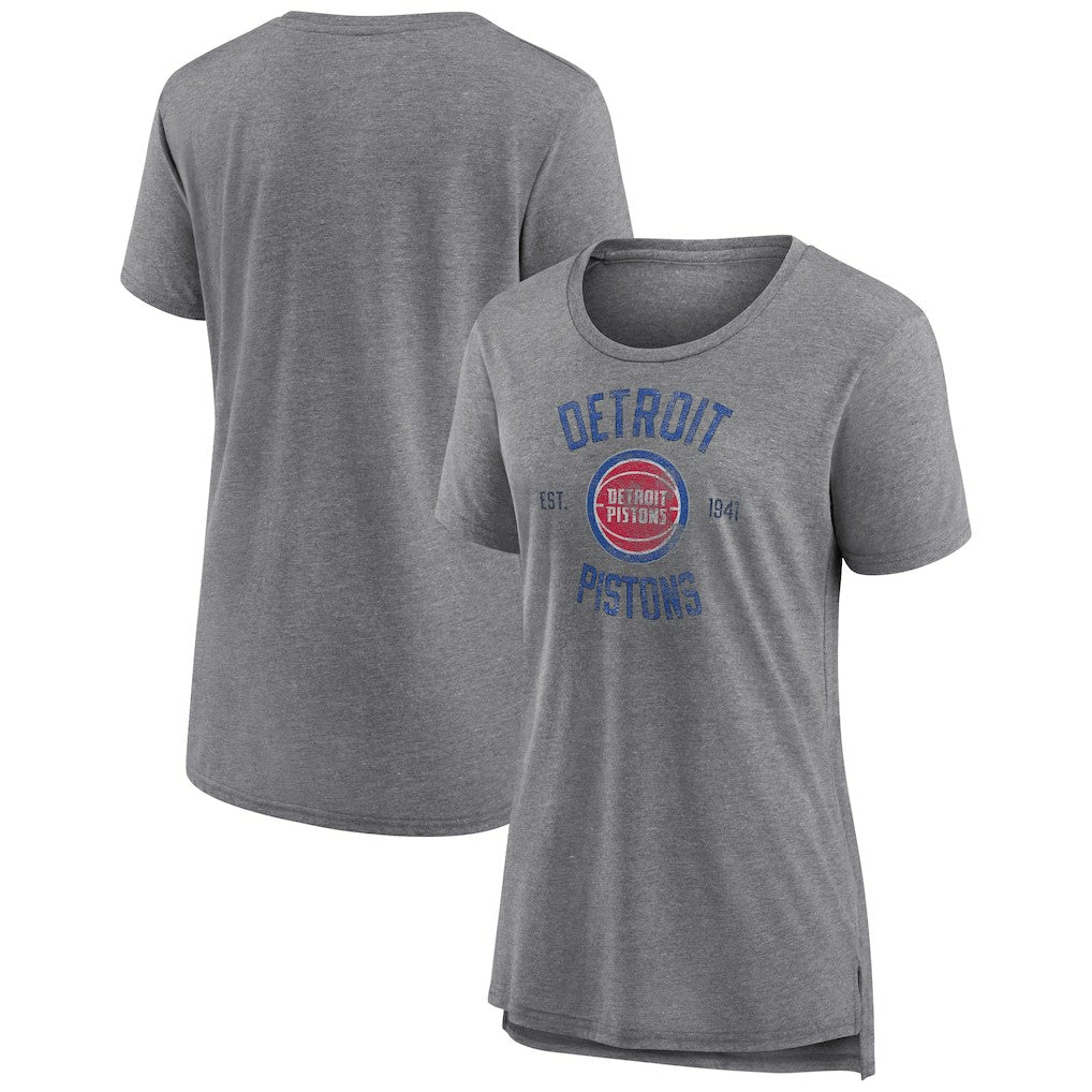 Detroit Pistons Women's Heritage Tri-Blend T-Shirt Heather Gray