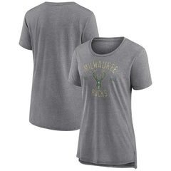 Milwaukee Bucks Women's Heritage Tri-Blend T-Shirt Heather Gray
