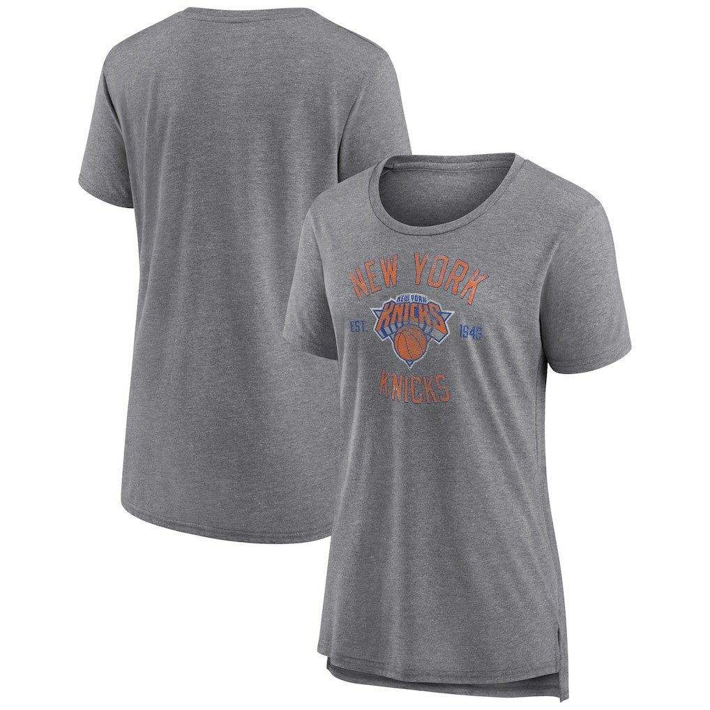 New York Knicks Women's Heritage Tri-Blend T-Shirt Heather Gray