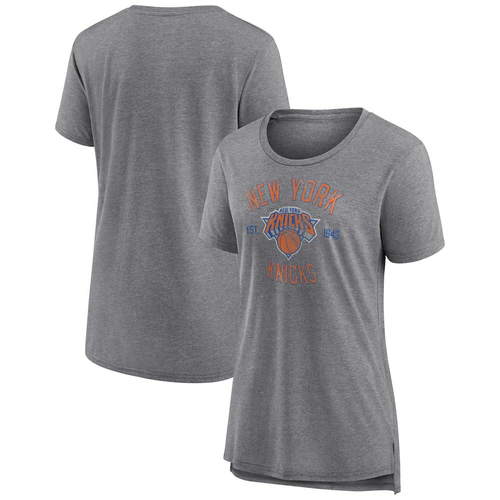 New York Knicks Women's Heritage Tri-Blend T-Shirt Heather Gray