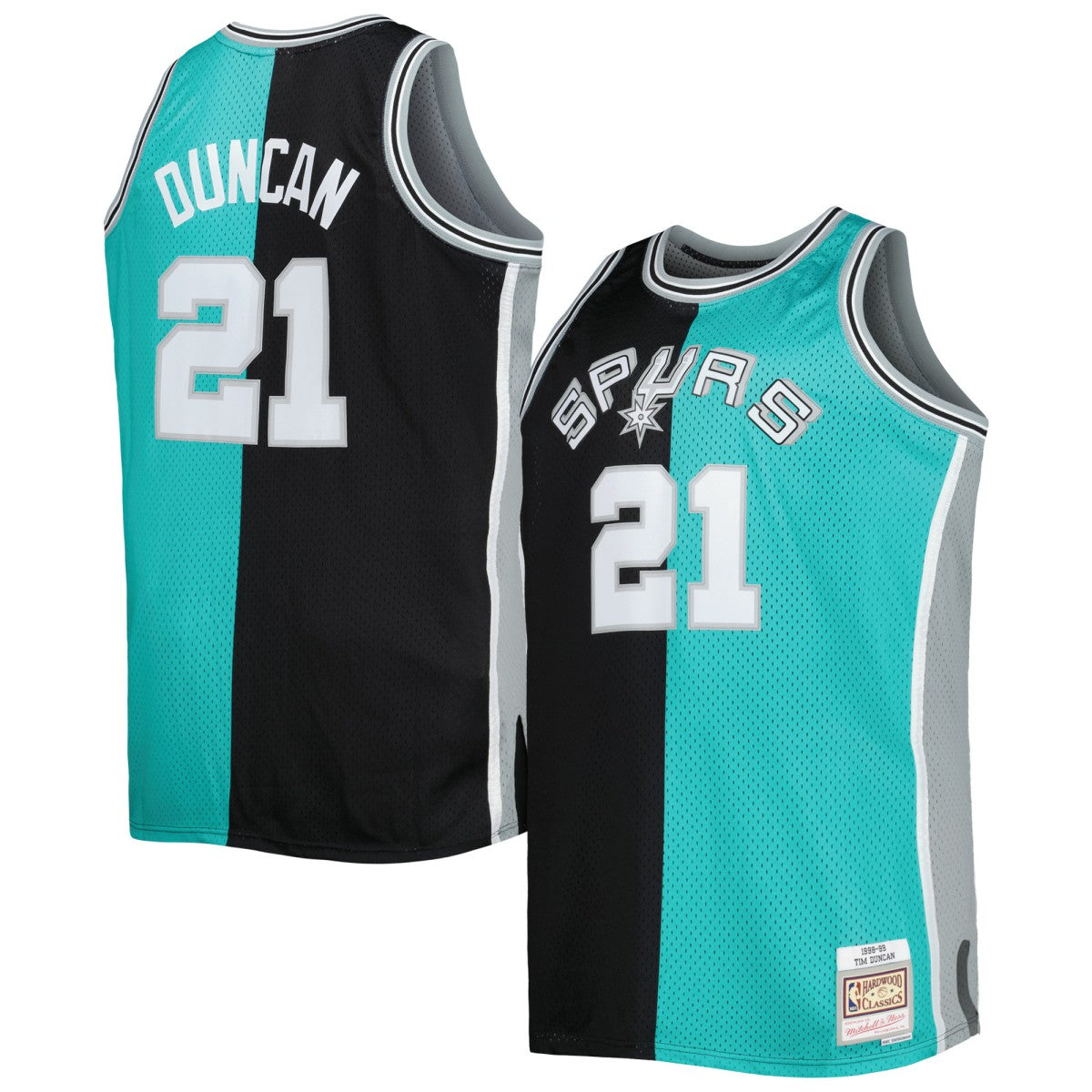 Mitchell & Ness Tim Duncan San Antonio Spurs Big & Tall Hardwood Classics 1998/99 Split Swingman Jersey Black/Teal