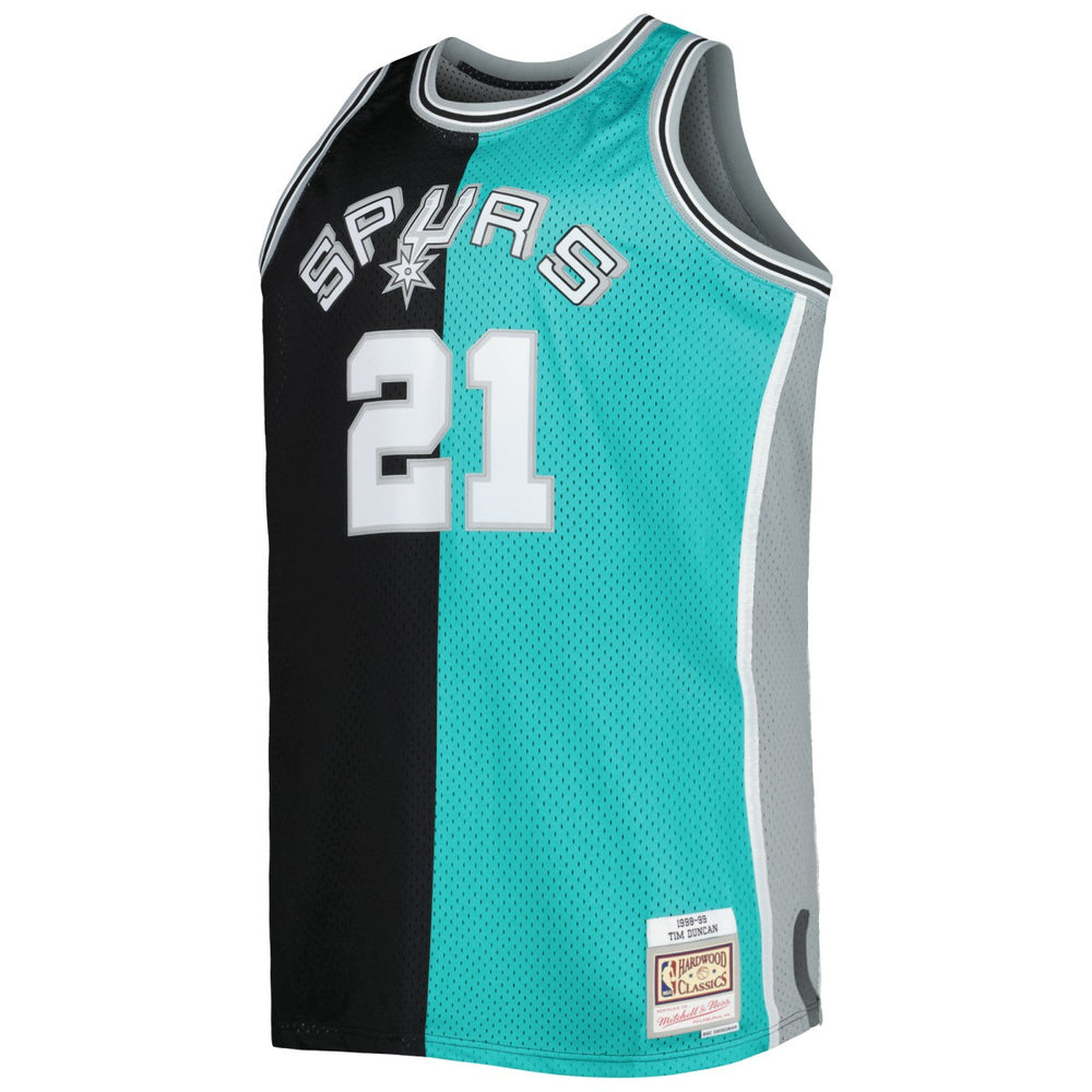 Mitchell & Ness Tim Duncan San Antonio Spurs Big & Tall Hardwood Classics 1998/99 Split Swingman Jersey Black/Teal