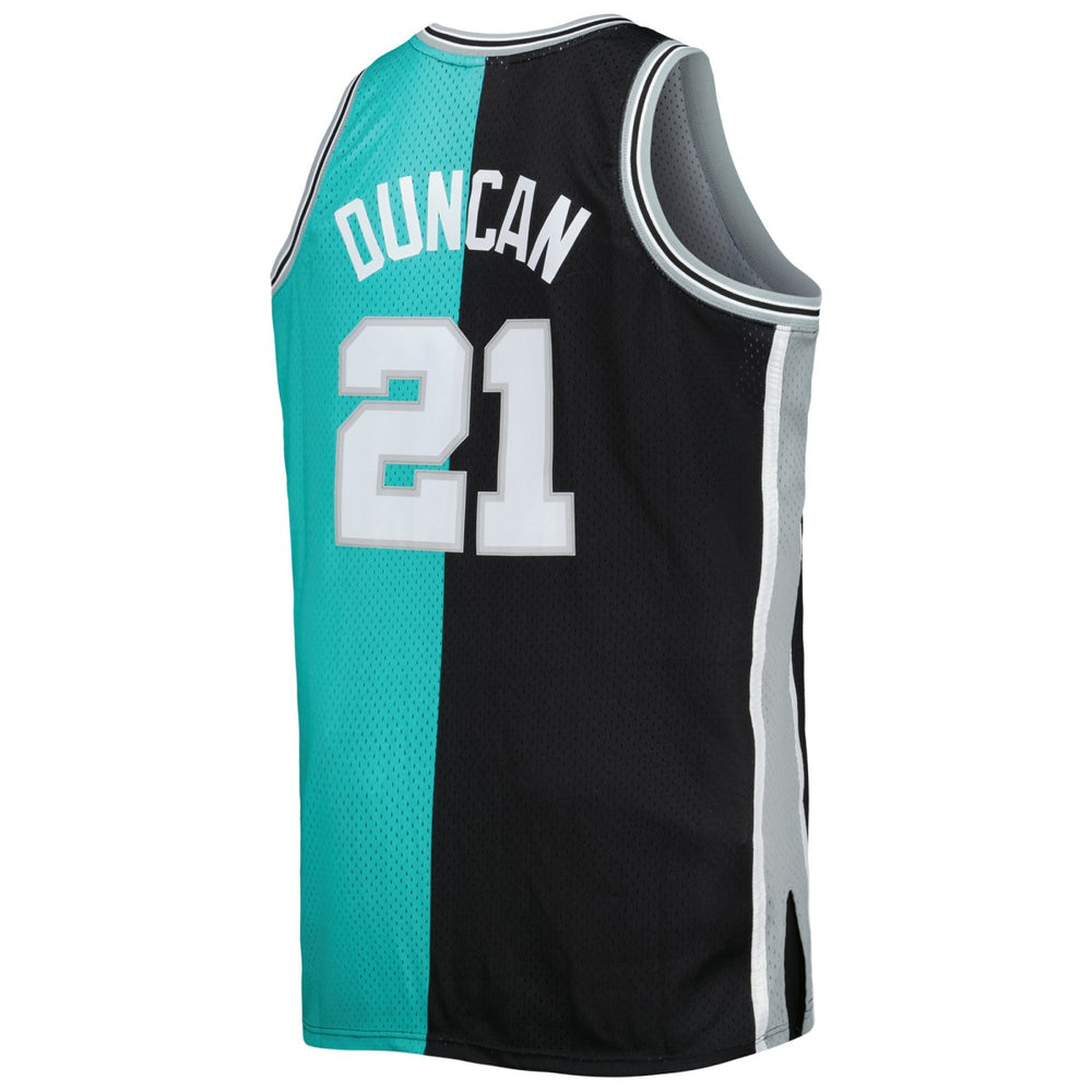 Mitchell & Ness Tim Duncan San Antonio Spurs Big & Tall Hardwood Classics 1998/99 Split Swingman Jersey Black/Teal