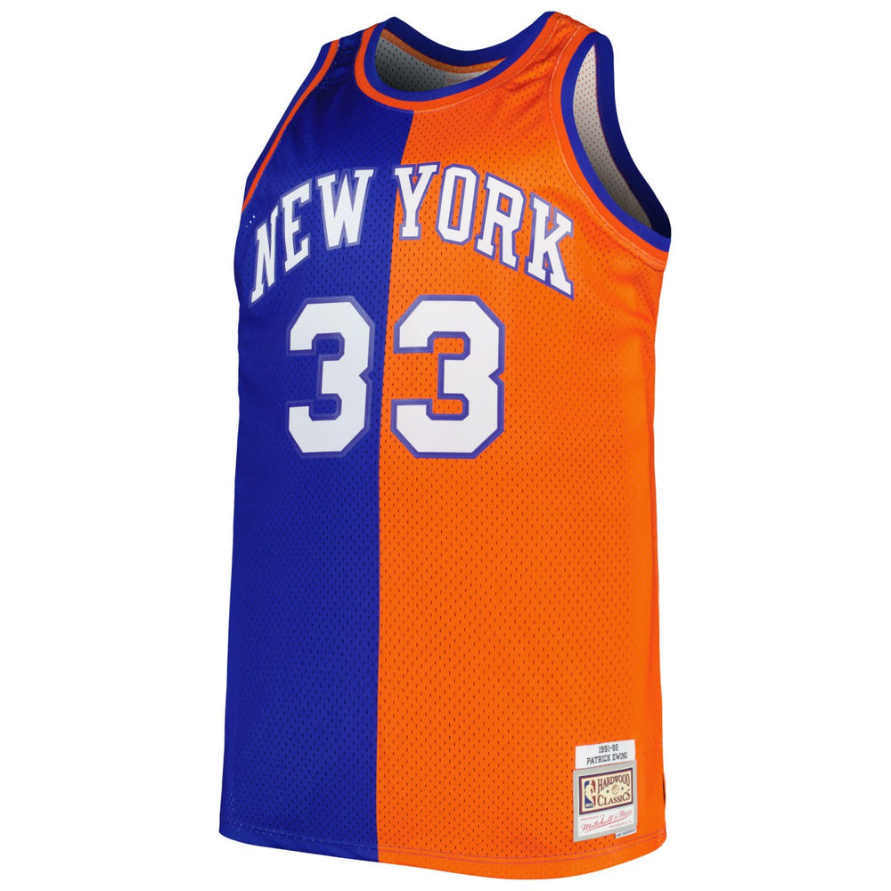 Mitchell & Ness Patrick Ewing New York Knicks Big & Tall Hardwood Classics 1991/92 Split Swingman Jersey Blue/Orange