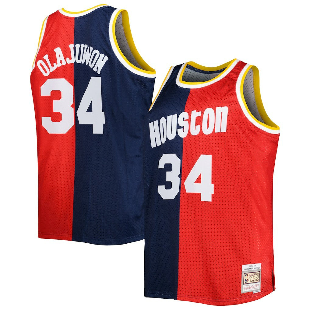 Mitchell & Ness Hakeem Olajuwon Houston Rockets Big & Tall Hardwood Classics 1993/94 Split Swingman Jersey Navy/Red