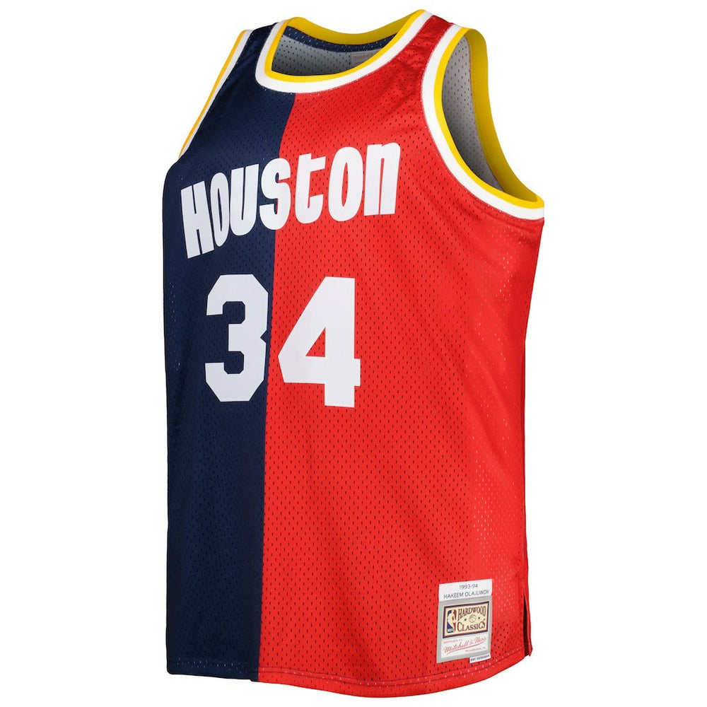 Mitchell & Ness Hakeem Olajuwon Houston Rockets Big & Tall Hardwood Classics 1993/94 Split Swingman Jersey Navy/Red