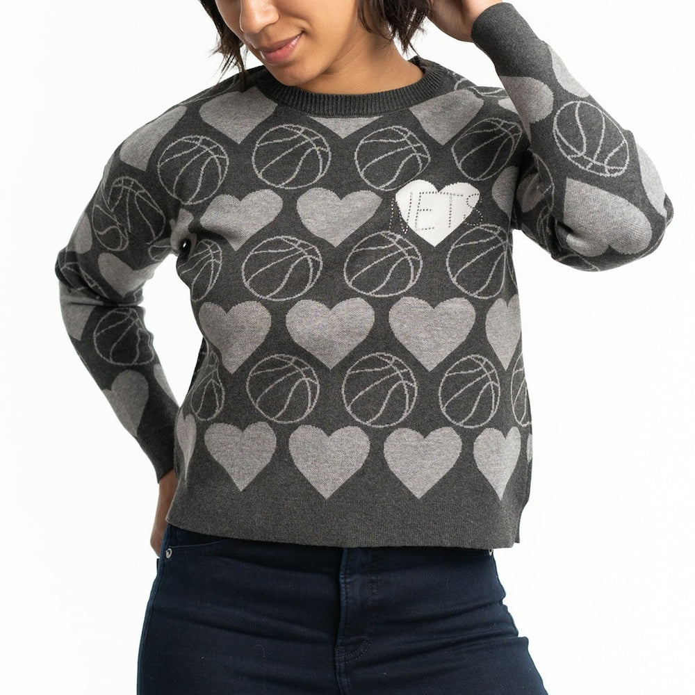 Brooklyn Nets Lusso Women's Basketball Love Swarovski Crystal Intarsia Pullover Sweater Charcoal