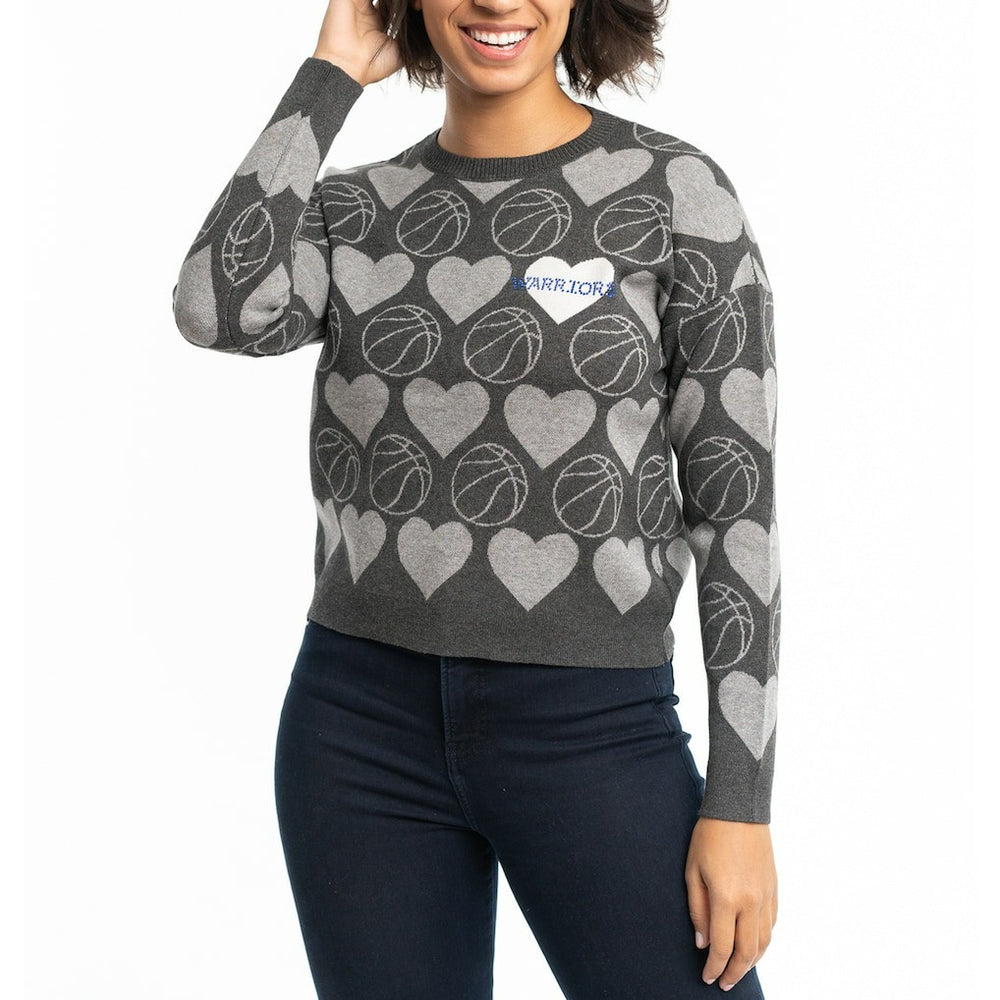 Golden State Warriors Lusso Women's Basketball Love Swarovski Crystal Intarsia Pullover Sweater Charcoal