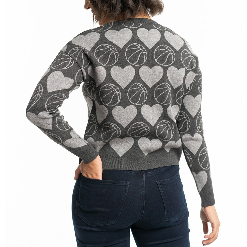 Los Angeles Lakers Lusso Women's Basketball Love Swarovski Crystal Intarsia Pullover Sweater Charcoal
