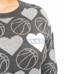 Philadelphia 76ers Lusso Women's Basketball Love Swarovski Crystal Intarsia Pullover Sweater Charcoal