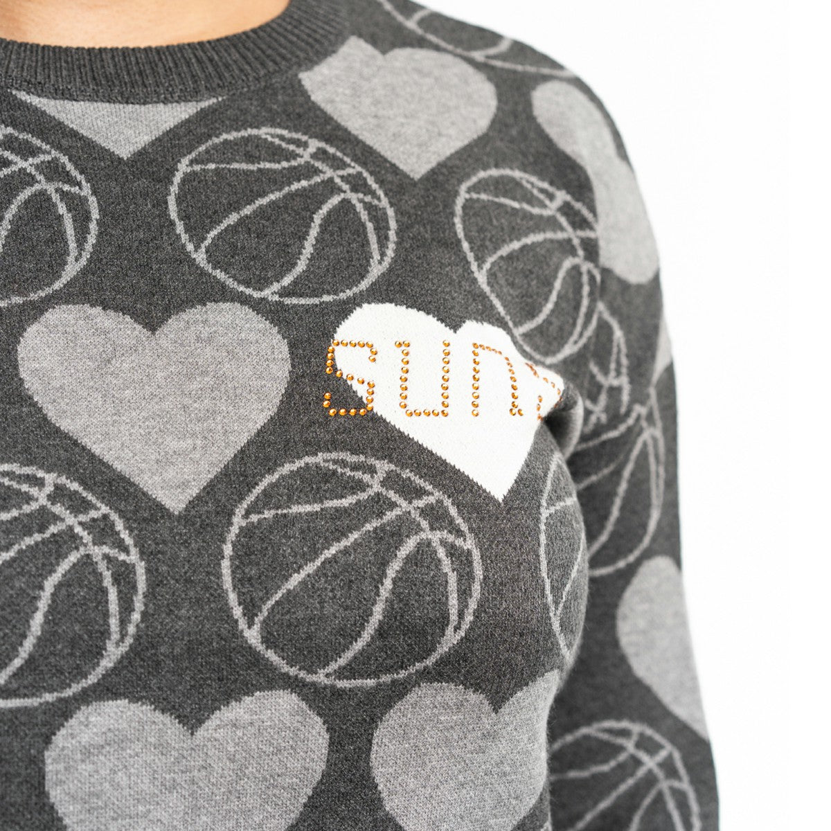 Phoenix Suns Lusso Women's Basketball Love Swarovski Crystal Intarsia Pullover Sweater Charcoal