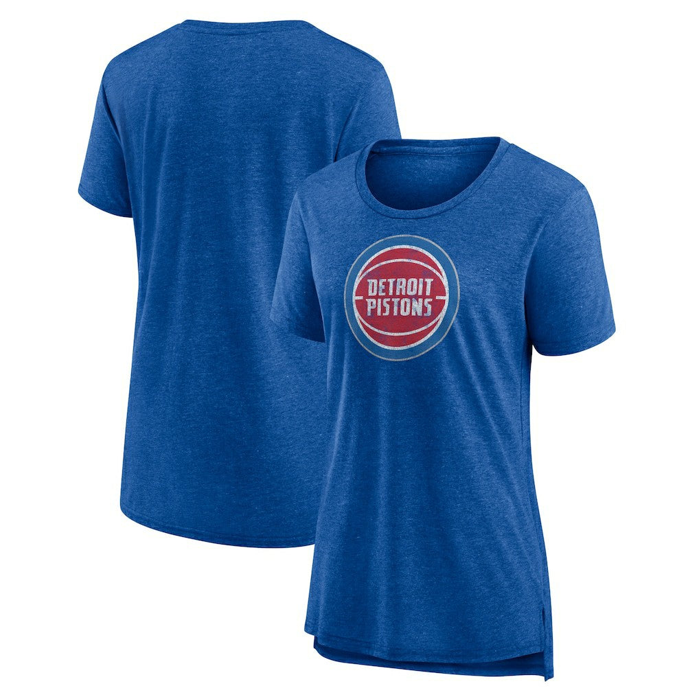 Detroit Pistons Women's Distressed Logo Tri-Blend T-Shirt Heather Blue