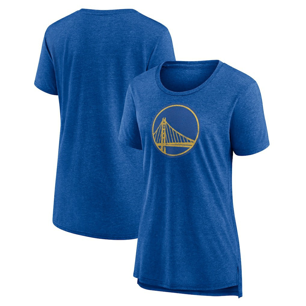 Golden State Warriors Women's Distressed Logo Tri-Blend T-Shirt Heather Royal