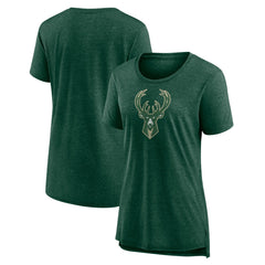 Milwaukee Bucks Women's Distressed Logo Tri-Blend T-Shirt Heather Hunter Green