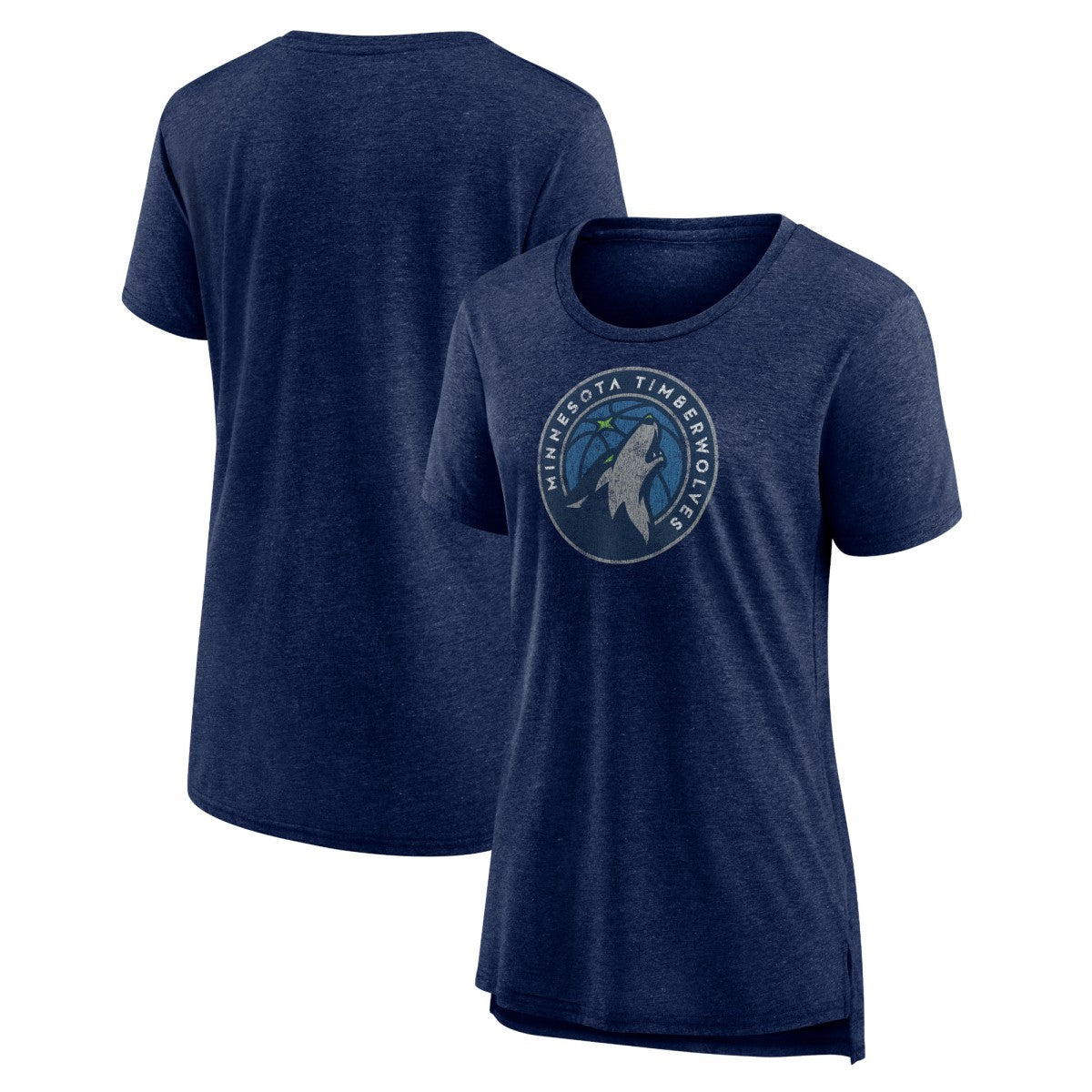 Minnesota Timberwolves Women's Distressed Logo Tri-Blend T-Shirt Heather Navy