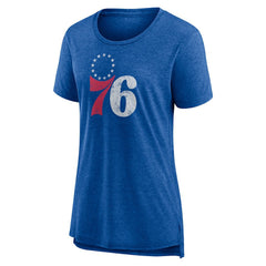 Philadelphia 76ers Women's Distressed Logo Tri-Blend T-Shirt Heather Royal