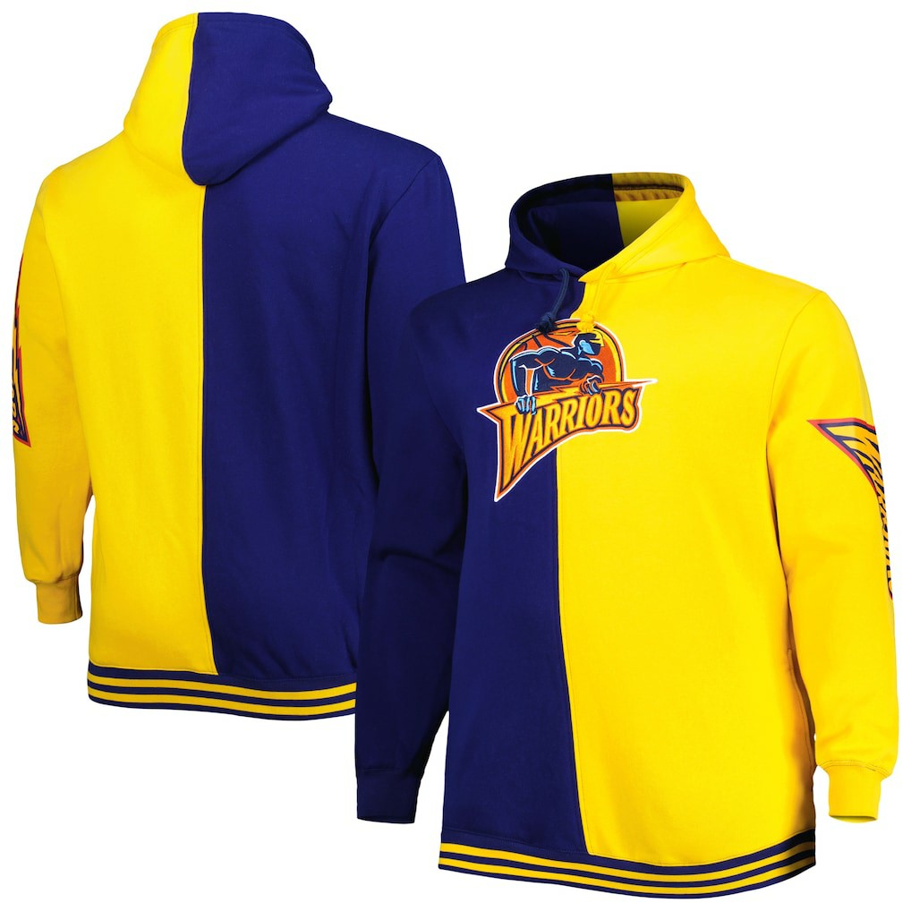 Mitchell & Ness Golden State Warriors Big & Tall Hardwood Classics Split Pullover Hoodie Navy/Gold