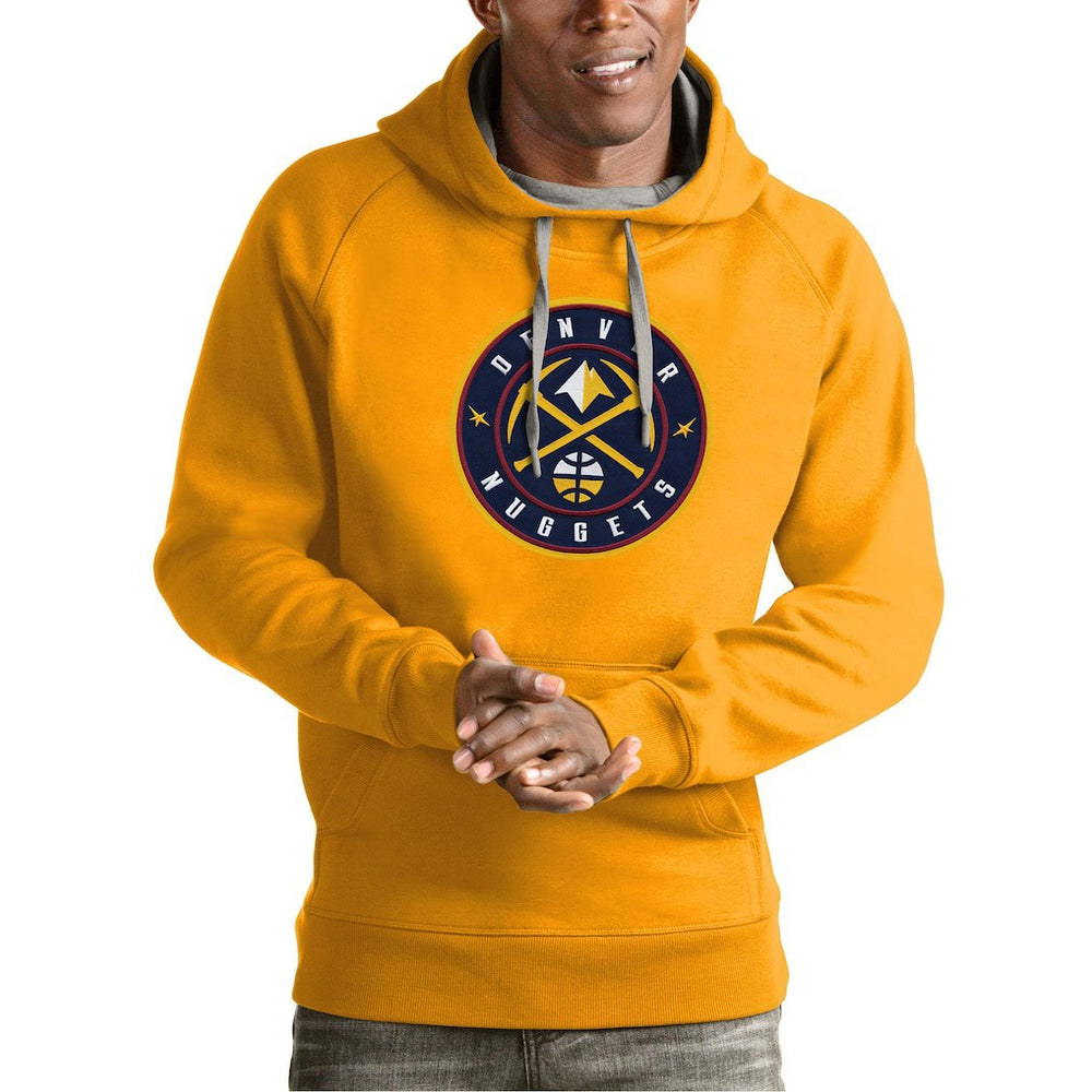 Denver Nuggets Antigua Team Logo Victory Pullover Hoodie Gold