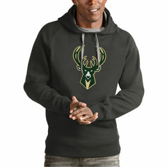 Milwaukee Bucks Antigua Team Logo Victory Pullover Hoodie Charcoal