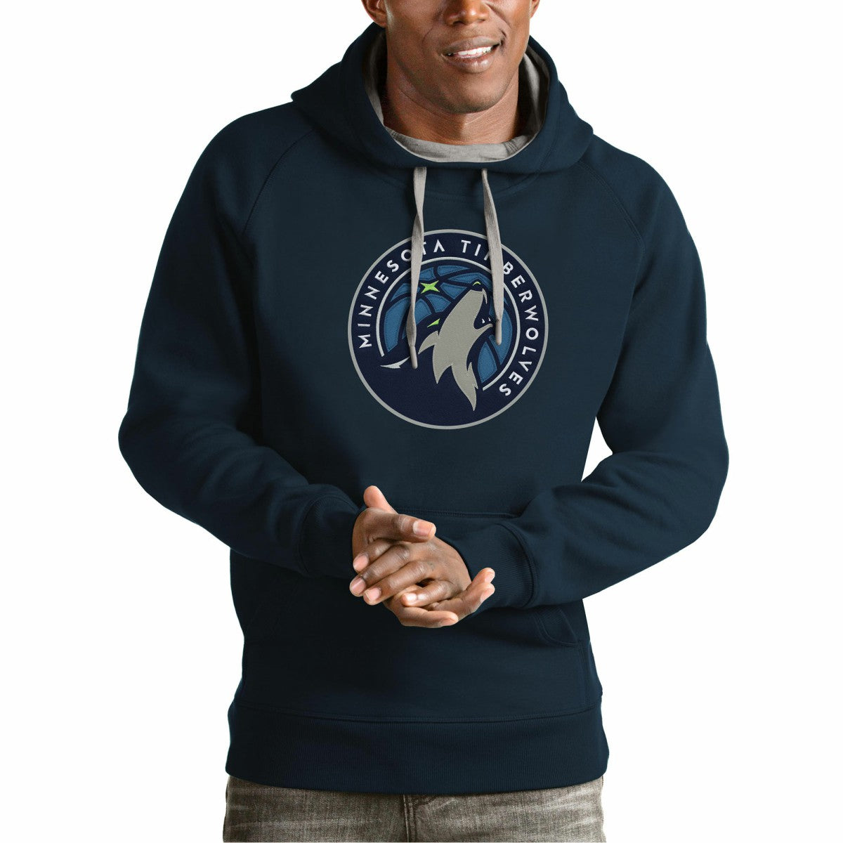 Minnesota Timberwolves Antigua Team Logo Victory Pullover Hoodie Navy