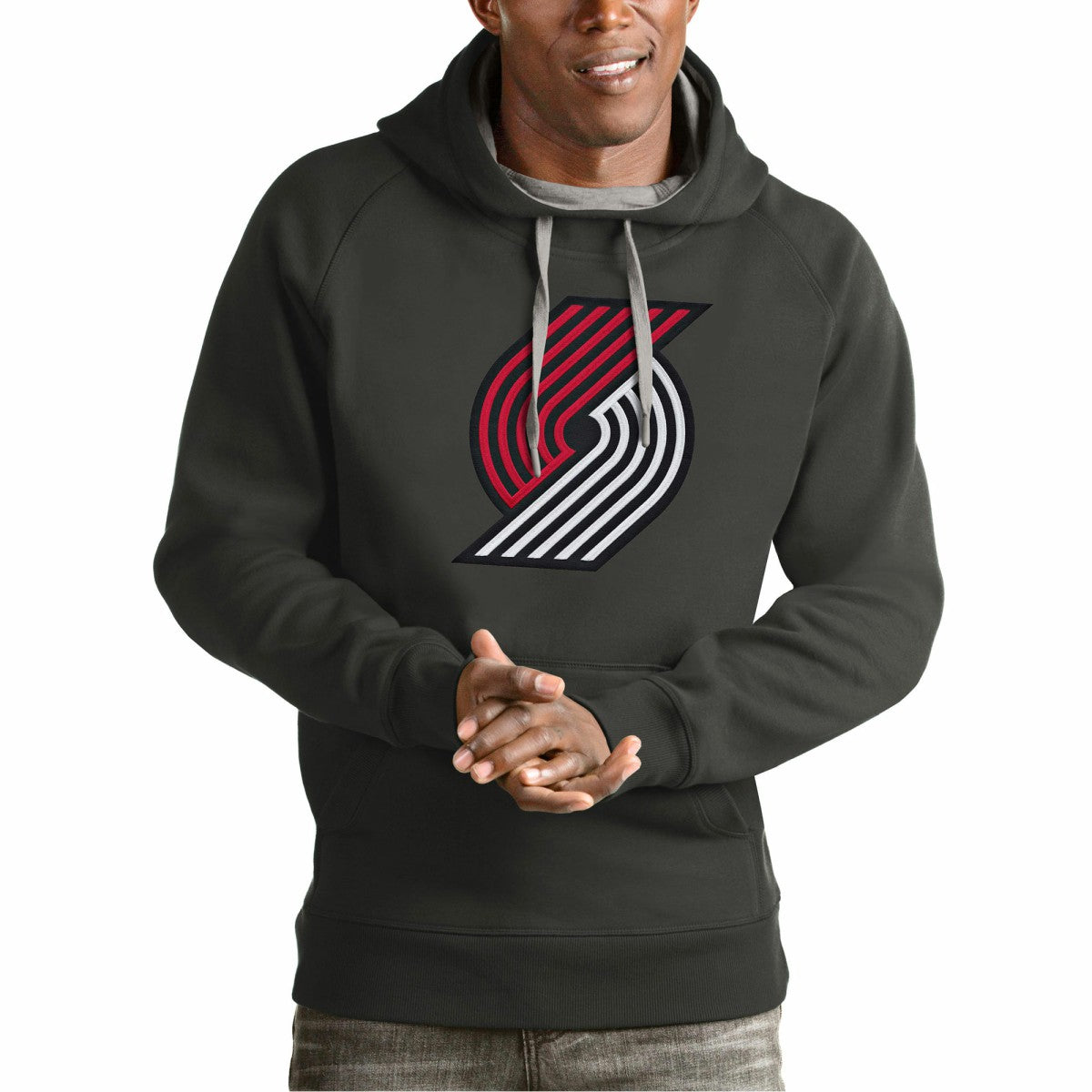 Portland Trail Blazers Antigua Team Logo Victory Pullover Hoodie Charcoal