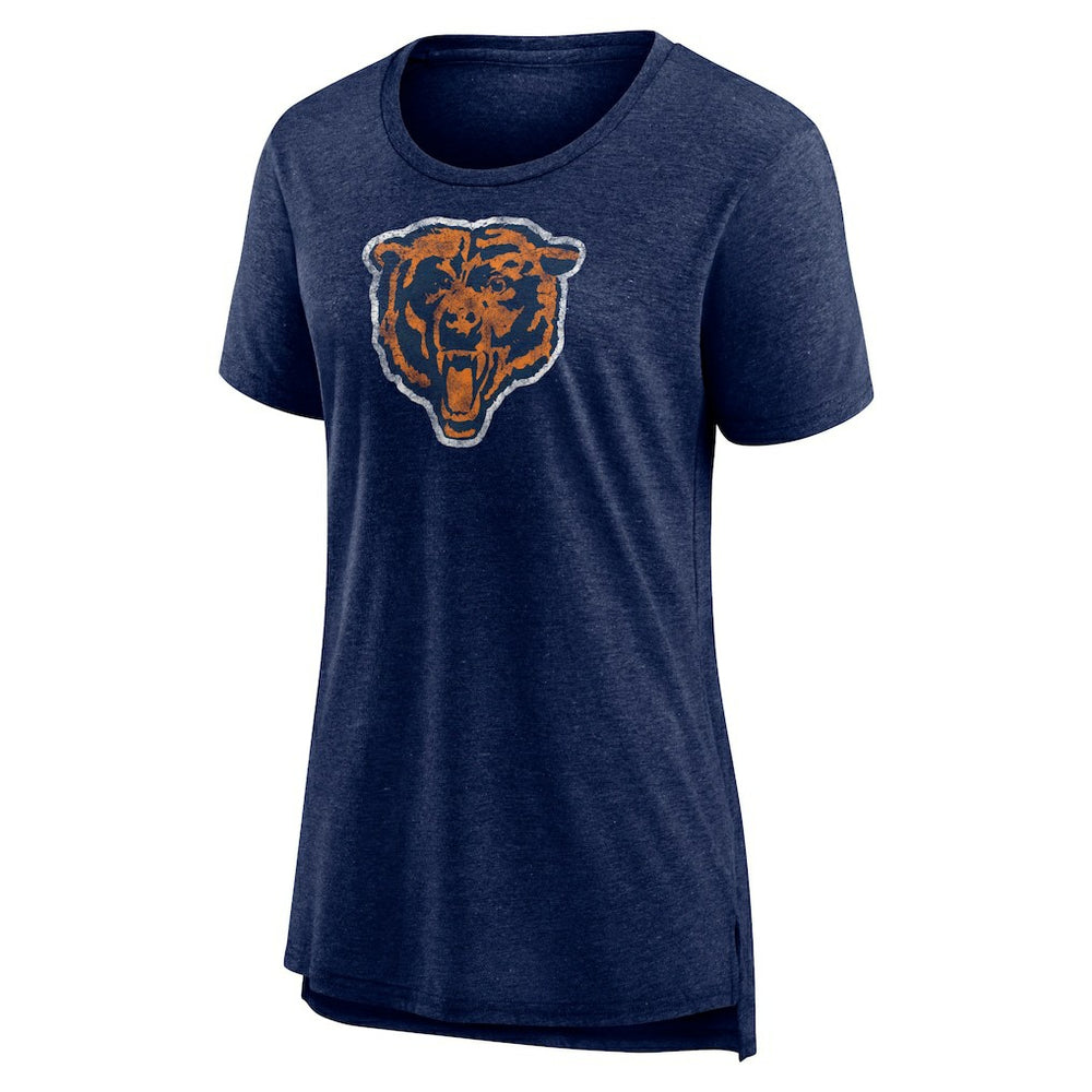 Chicago Bears Women's Throwback Team Logo Tri-Blend T-Shirt - Heather Navy - NFL
