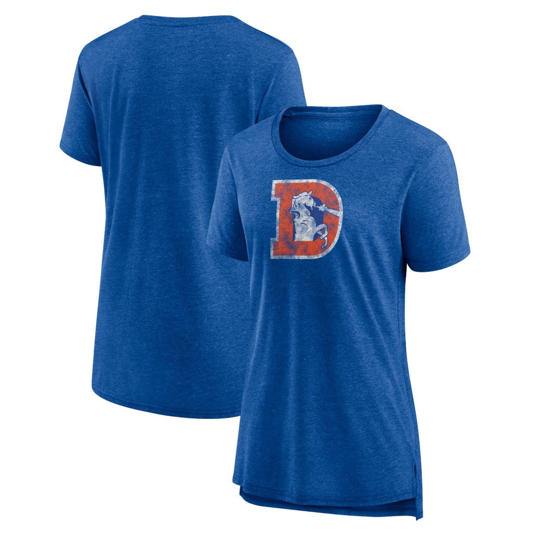 Denver Broncos Women's Throwback Team Logo Tri-Blend T-Shirt - Heather Royal - NFL