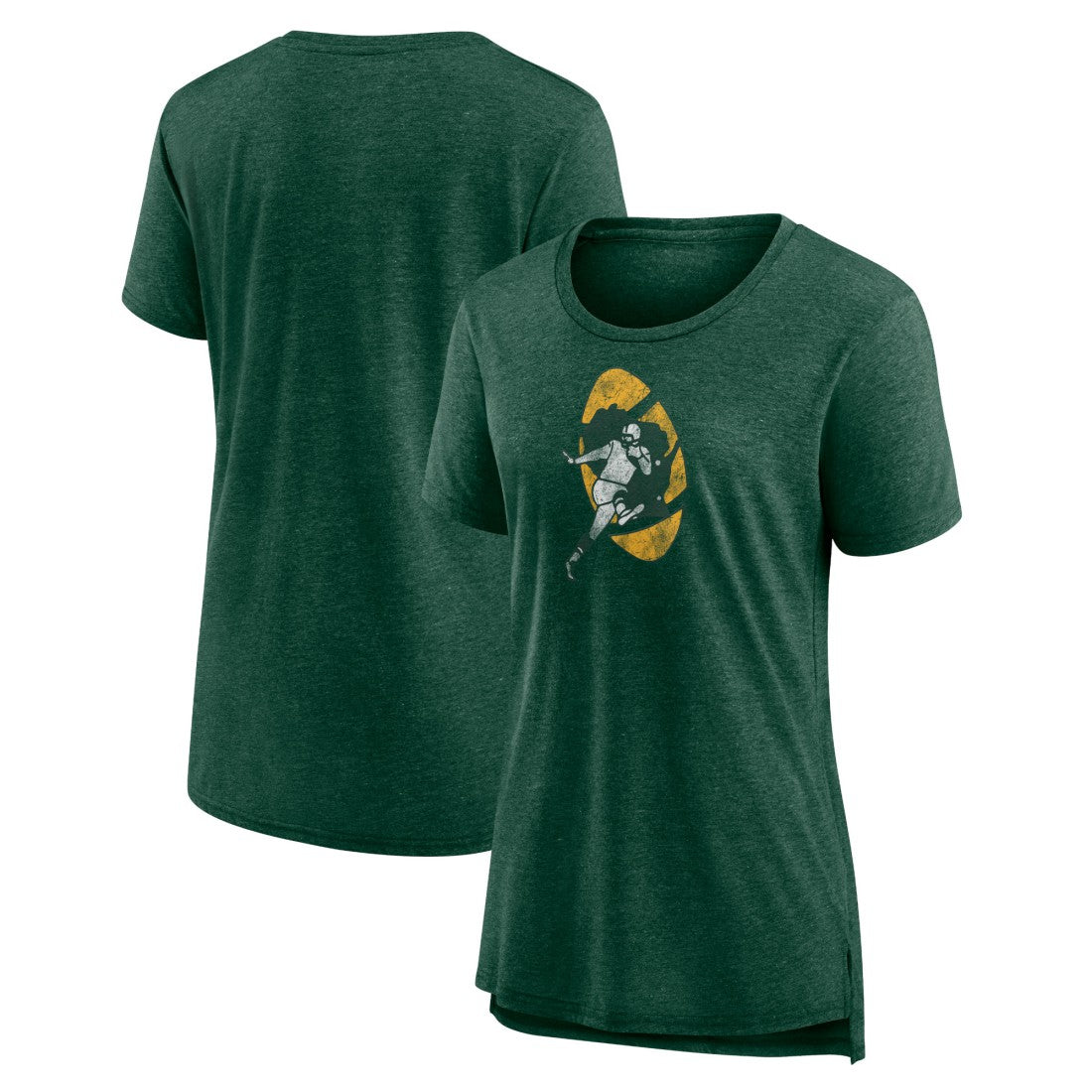 Green Bay Packers Women's Throwback Team Logo Tri-Blend T-Shirt - Heather Green - NFL