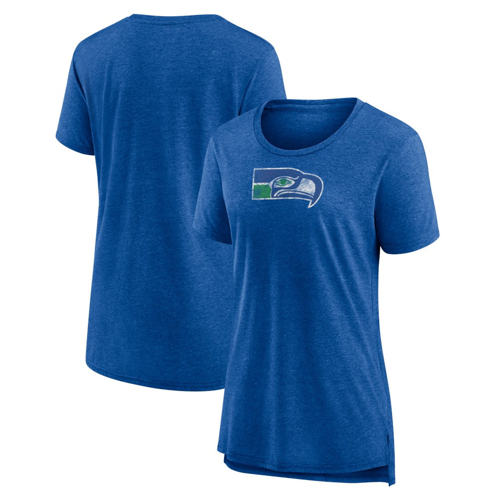 Seattle Seahawks Women's Throwback Team Logo Tri-Blend T-Shirt - Heather Royal - NFL