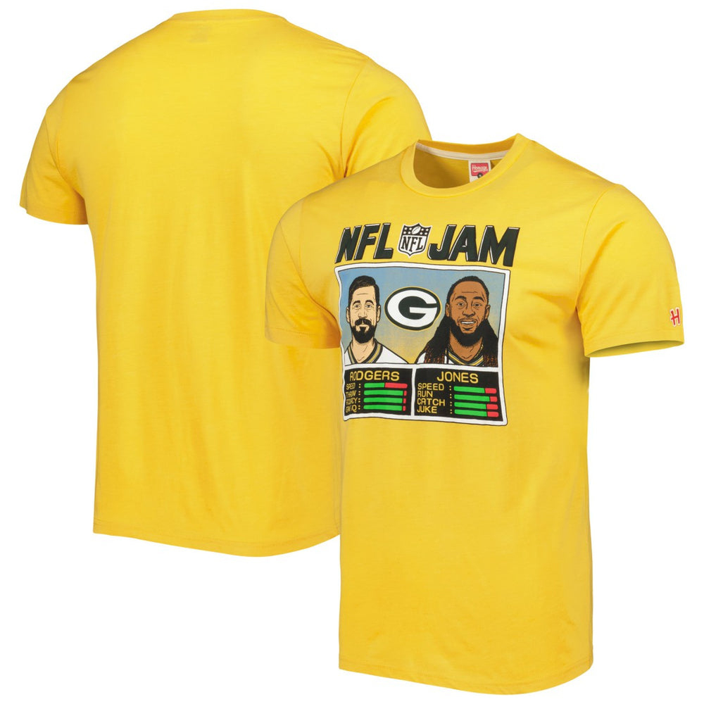 Aaron Rodgers & Aaron Jones Green Bay Packers Homage Unisex NFL Jam Tri-Blend T-Shirt - Heather Gold - NFL