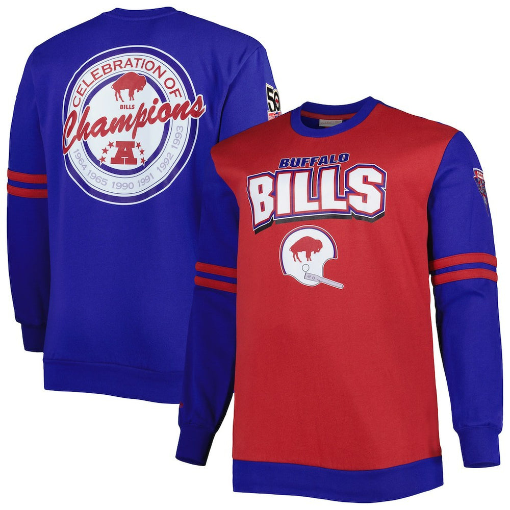Buffalo Bills Big & Tall Celebration of Champions Pullover Sweatshirt - Red/Royal - Mitchell & Ness