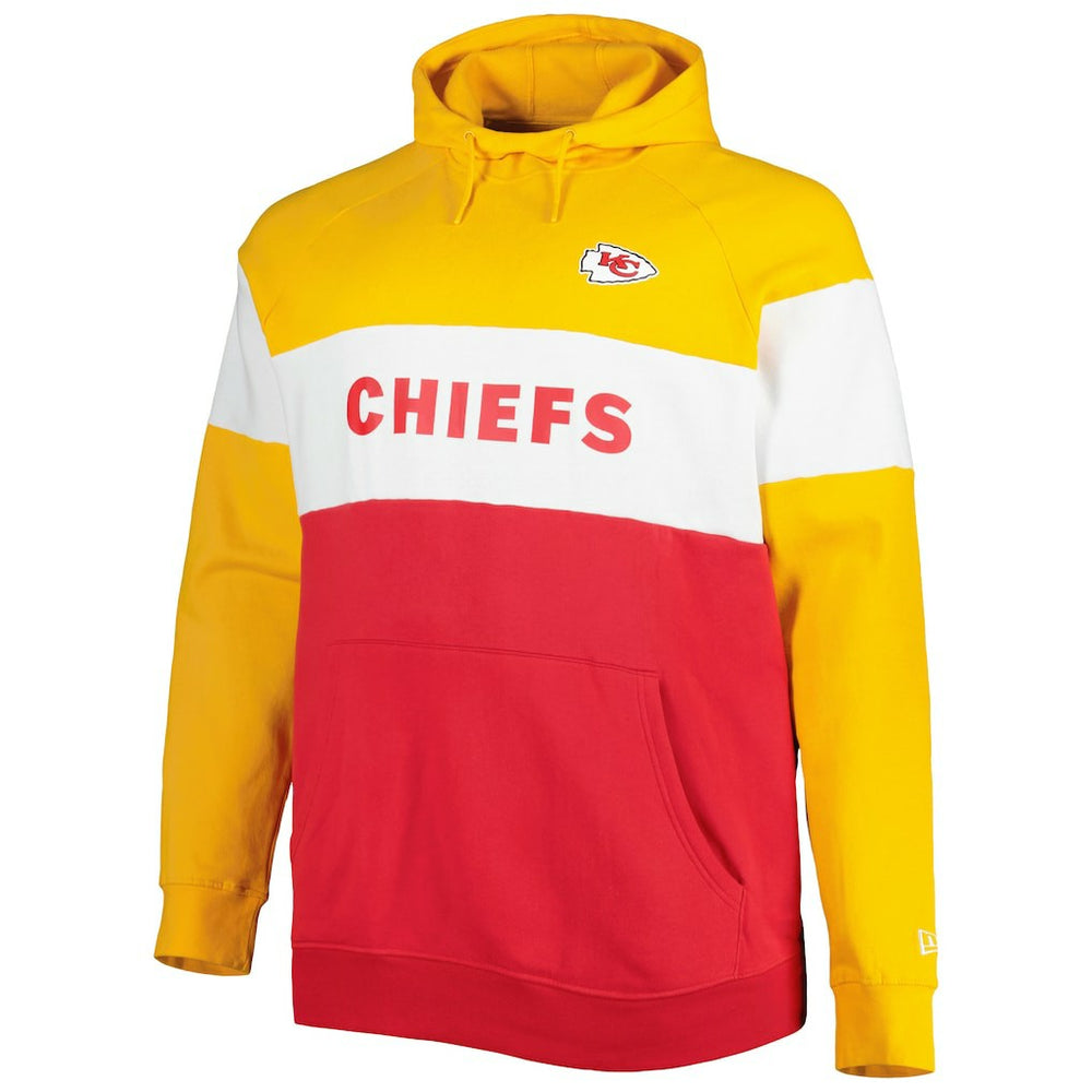 Kansas City Chiefs New Era Big & Tall Current Colorblock Raglan Fleece Pullover Hoodie - Red/Gold - NFL