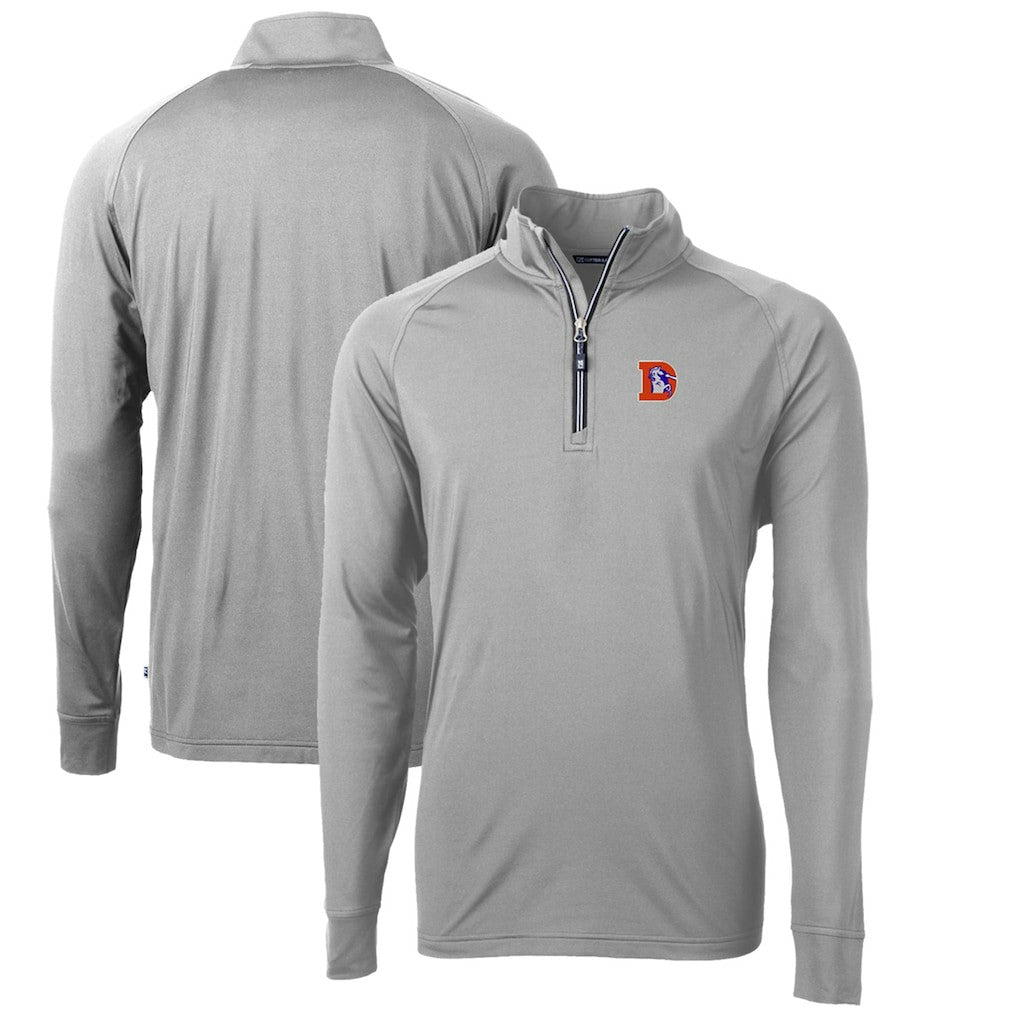 Denver Broncos Cutter & Buck Adapt Eco Knit Stretch Recycled Big & Tall Quarter-Zip Throwback Pullover Top - Gray - NFL