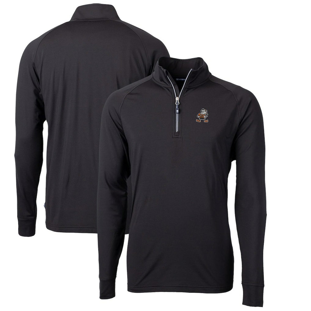 Cleveland Browns Cutter & Buck Adapt Eco Knit Stretch Recycled Big & Tall Quarter-Zip Throwback Pullover Top - Black - NFL