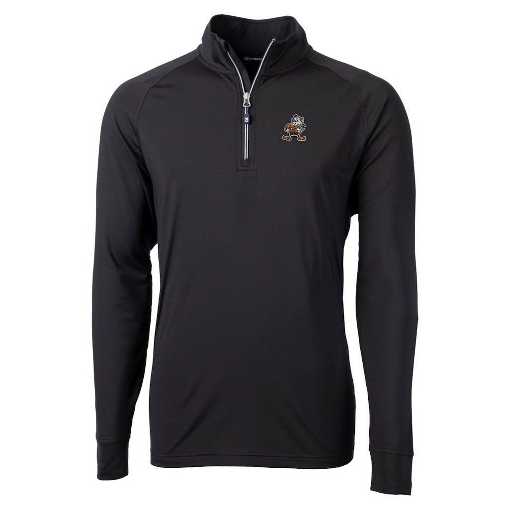 Cleveland Browns Cutter & Buck Adapt Eco Knit Stretch Recycled Big & Tall Quarter-Zip Throwback Pullover Top - Black - NFL