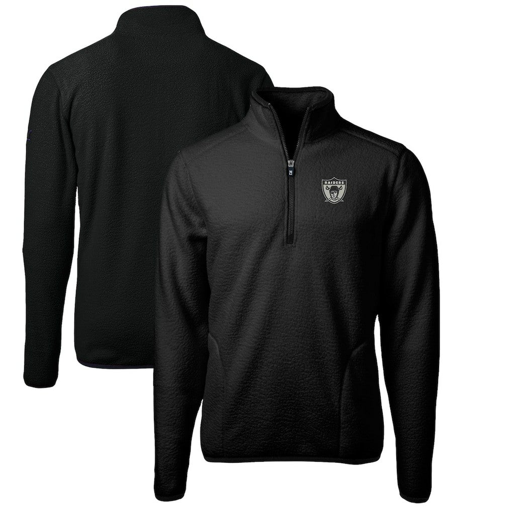 Las Vegas Raiders Cutter & Buck Cascade Eco Sherpa Fleece Big & Tall Quarter-Zip Throwback Jacket - Black - NFL
