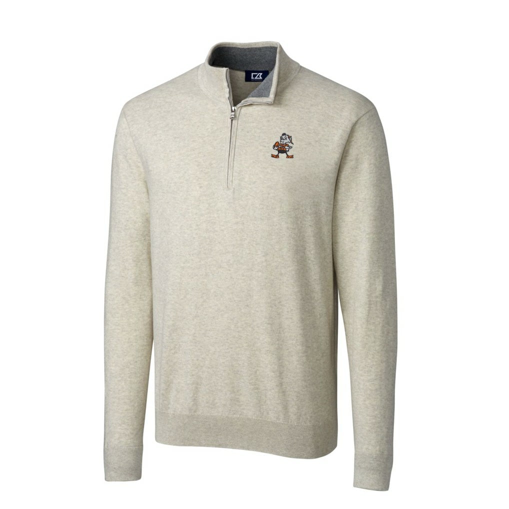 Cleveland Browns Cutter & Buck Throwback Logo Lakemont Tri-Blend Big & Tall Quarter-Zip Pullover Sweater - Oatmeal - NFL