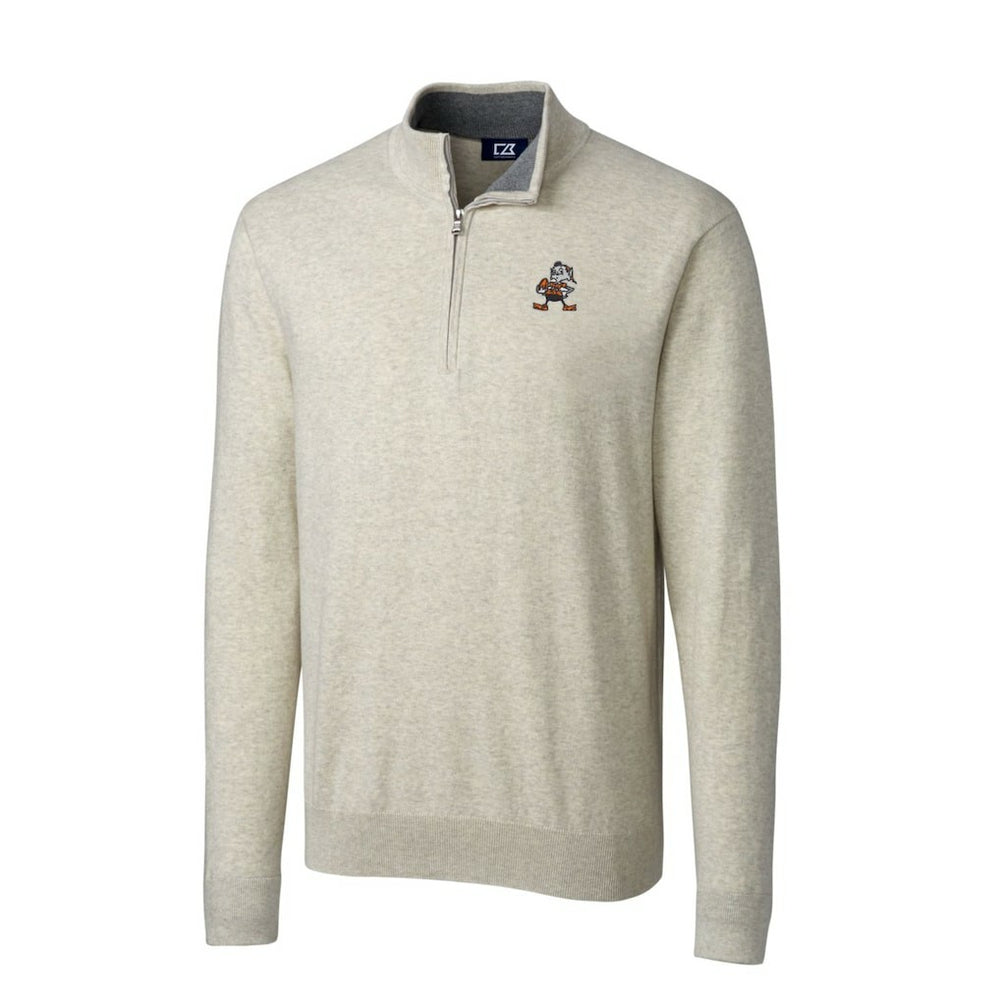 Cleveland Browns Cutter & Buck Throwback Logo Lakemont Tri-Blend Big & Tall Quarter-Zip Pullover Sweater - Oatmeal - NFL