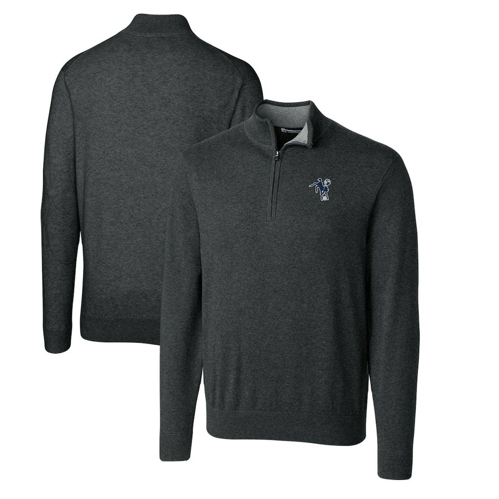 Indianapolis Colts Cutter & Buck Throwback Logo Lakemont Tri-Blend Big & Tall Quarter-Zip Pullover Sweater - Heather Charcoal - NFL