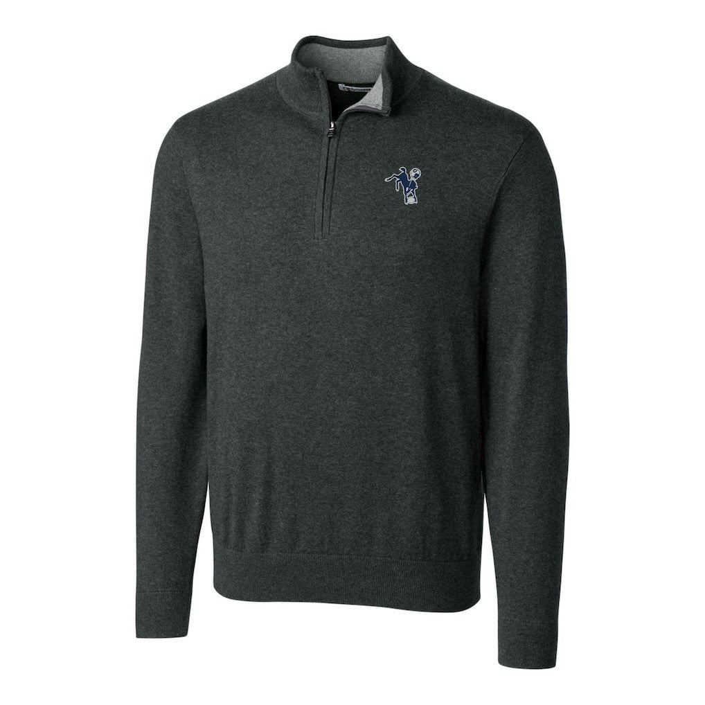 Indianapolis Colts Cutter & Buck Throwback Logo Lakemont Tri-Blend Big & Tall Quarter-Zip Pullover Sweater - Heather Charcoal - NFL