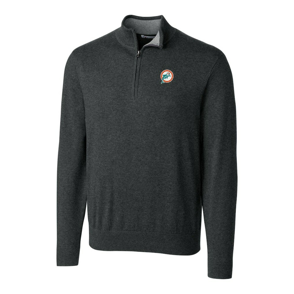 Miami Dolphins Cutter & Buck Throwback Logo Lakemont Tri-Blend Big & Tall Quarter-Zip Pullover Sweater - Heather Charcoal - NFL
