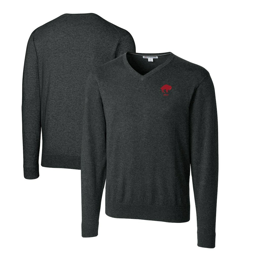Buffalo Bills Cutter & Buck Throwback Logo Lakemont Tri-Blend Big & Tall V-Neck Pullover Sweater - Heather Charcoal - NFL