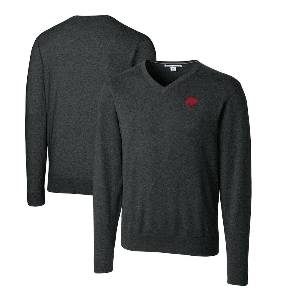 Buffalo Bills Cutter & Buck Throwback Logo Lakemont Tri-Blend Big & Tall V-Neck Pullover Sweater - Heather Charcoal - NFL