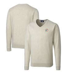 Miami Dolphins Cutter & Buck Throwback Logo Lakemont Tri-Blend Big & Tall V-Neck Pullover Sweater - Oatmeal - NFL