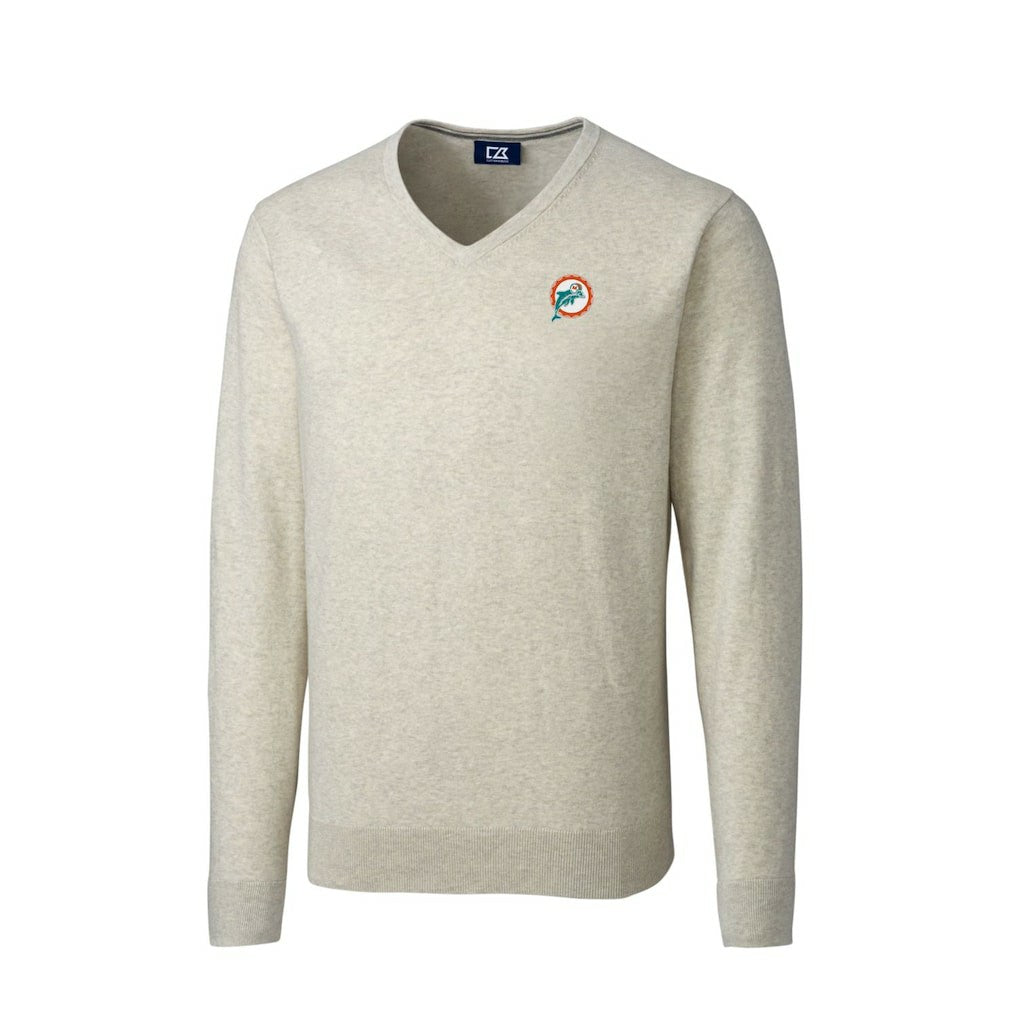 Miami Dolphins Cutter & Buck Throwback Logo Lakemont Tri-Blend Big & Tall V-Neck Pullover Sweater - Oatmeal - NFL