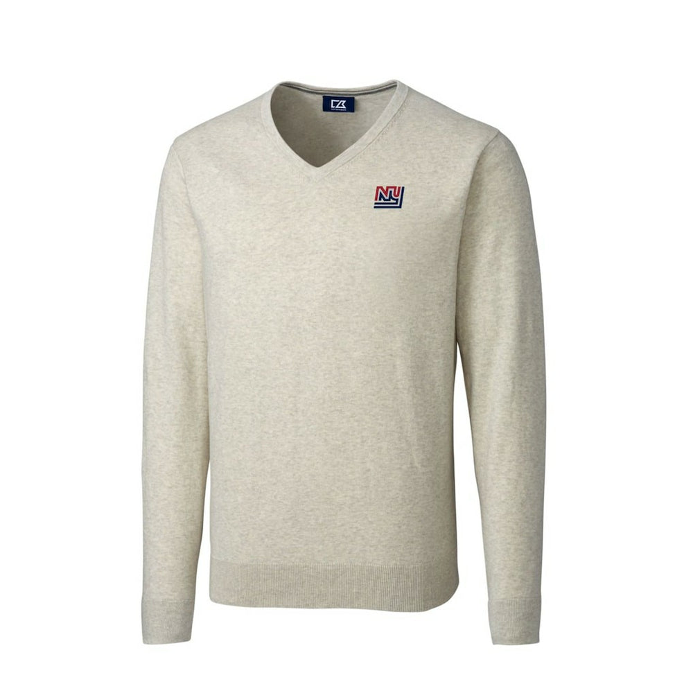 New York Giants Cutter & Buck Throwback Logo Lakemont Tri-Blend Big & Tall V-Neck Pullover Sweater - Oatmeal - NFL