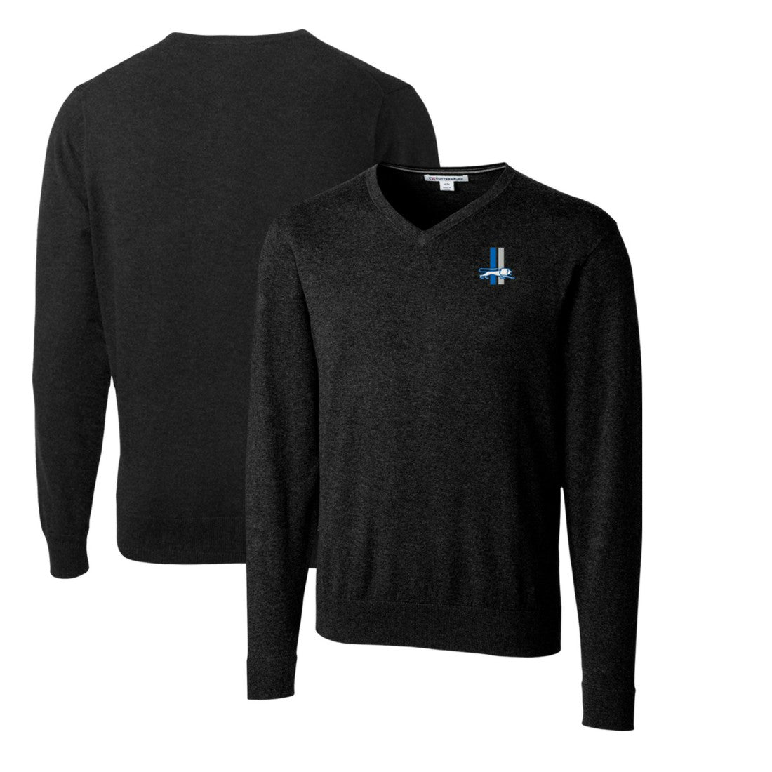 Detroit Lions Cutter & Buck Throwback Logo Lakemont Tri-Blend Big & Tall V-Neck Pullover Sweater - Black - NFL