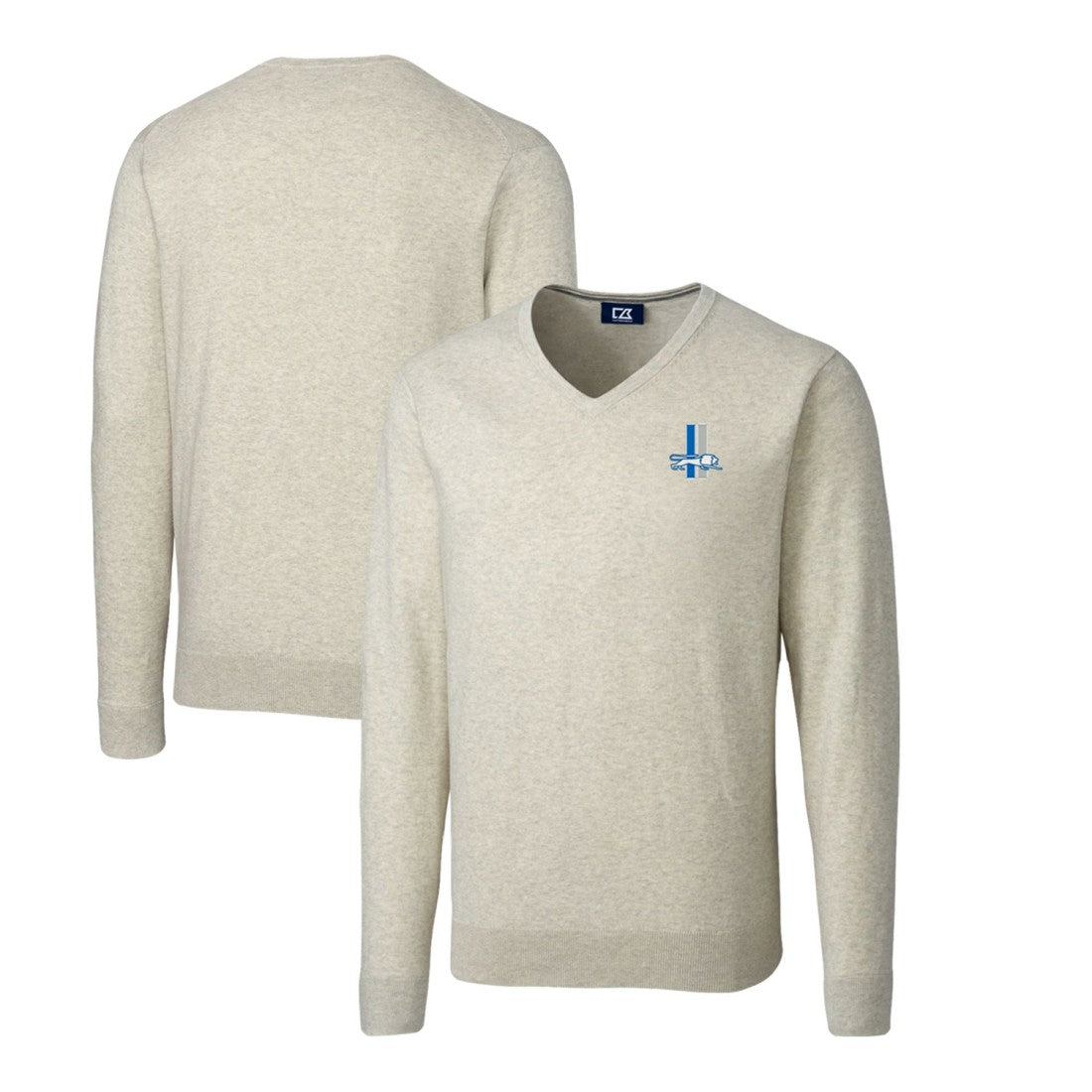 Detroit Lions Cutter & Buck Throwback Logo Lakemont Tri-Blend Big & Tall V-Neck Pullover Sweater - Oatmeal - NFL